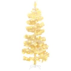 Vidaxl Umetna osvetljena novoletna jelka s stojalom bela 150 cm PVC