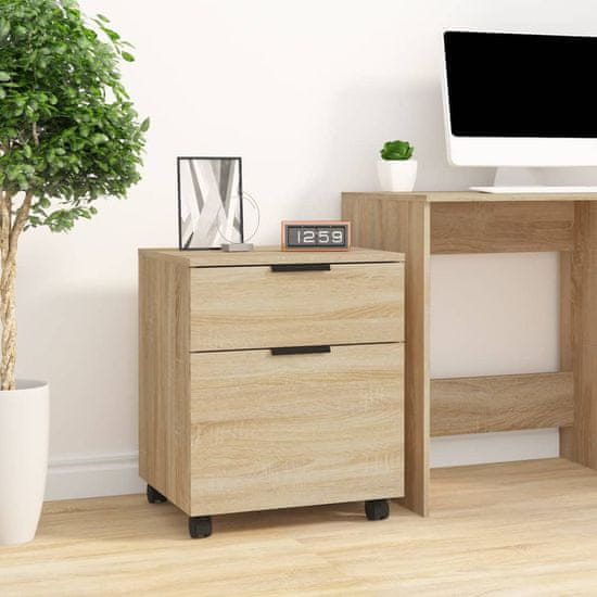 Vidaxl Pisarniška omarica na kolesih sonoma hrast 45x38x54 cm inž. les