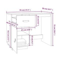 Vidaxl Pisalna miza bela 95x50x75 cm trdna borovina