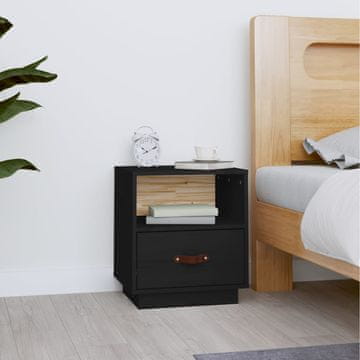 Vidaxl vidaXL Nočna omarica črna 40x34x45 cm masivni borov les