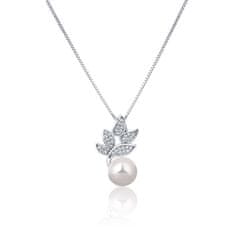 JwL Luxury Pearls Čudovita srebrna ogrlica s pravimi biseri in cirkoni JL0785 (verižica, obesek)