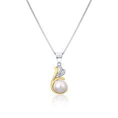 JwL Luxury Pearls Srebrna dvobarvna ogrlica s pravimi biseri in cirkoni JL0786 (verižica, obesek)