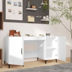 Vidaxl Pisalna miza visok sijaj bela 140x50x75 cm inženirski les