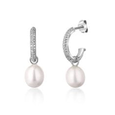 JwL Luxury Pearls Čudoviti srebrni obročasti uhani s pravimi biseri 2v1 JL0770