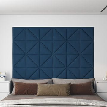 shumee vidaXL Stenski paneli 12 kosov modri 30x30 cm žamet 0,54 m²