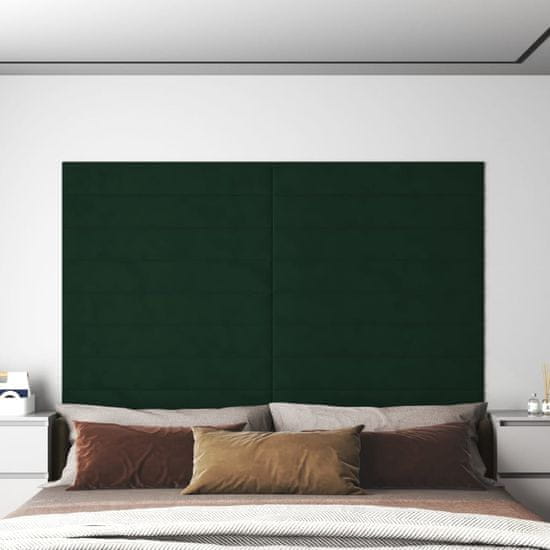 shumee vidaXL Stenski paneli 12 kosov temno zeleni 90x15 cm žamet 1,62 m²