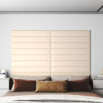 shumee vidaXL Stenski paneli 12 kosov krem 90x15 cm žamet 1,62 m²