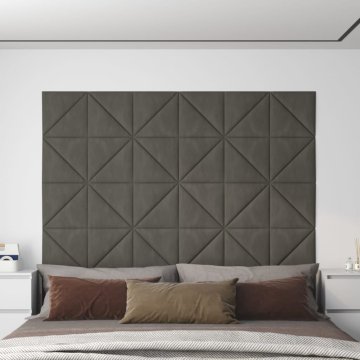 shumee vidaXL Stenski paneli 12 kosov temno sivi 30x30 cm žamet 0,54 m²