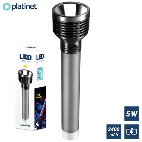 Platinet PAF07 ročna LED svetilka, 2v1, polnilna baterija, moderen izgled, siva
