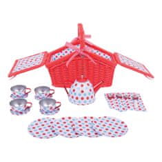 Bigjigs Toys Polka Dot čajni set v košarici za piknik