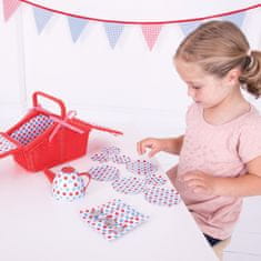 Bigjigs Toys Polka Dot čajni set v košarici za piknik