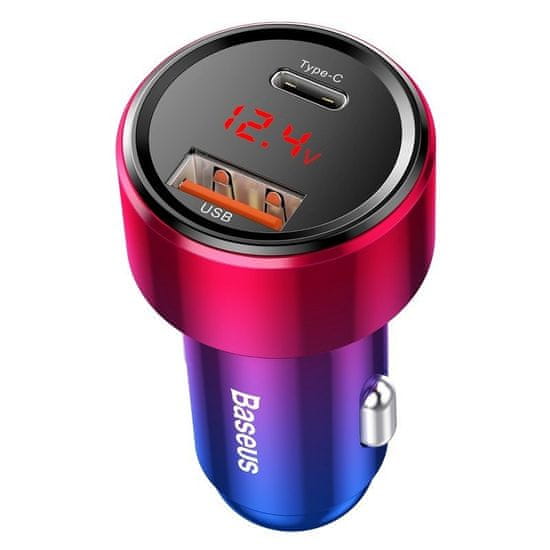 BASEUS Magic USB + USB-C QC 4.0 PD 45W avtomobilski polnilec (rdeča/modra)