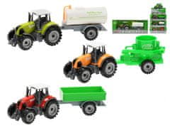 Kovinski traktor 19 cm s prikolico - mešanica barv (rumena, rdeča, zelena)
