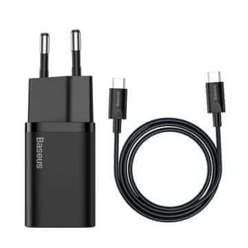 BASEUS Super Si hitri polnilec 1C 25W s kablom USB-C na USB-C 1m (črn)