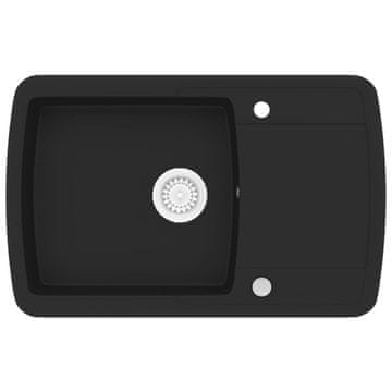 Vidaxl Enojno kuhinjsko pomivalno korito iz granita črno