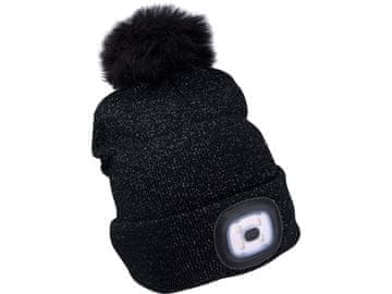 Extol Light Klobuk s svetilko 43196 z naglavno svetilko 4x45lm, polnilen, USB, črn z bleščicami in cofom, univerzalna velikost