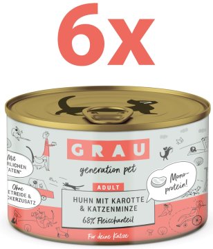 Grau GP Adult konzerva za mačke, piščanec & korenje & mačja meta, 6 x 200 g