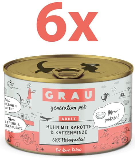 Grau GP Adult konzerva za mačke, piščanec & korenje & mačja meta, 6 x 200 g