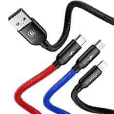 BASEUS Kabel USB 3v1 USB-C / Lightning / Micro 3A 1,2 m (črn)