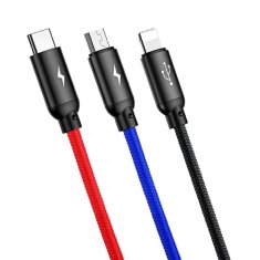 BASEUS Kabel USB 3v1 USB-C / Lightning / Micro 3A 1,2 m (črn)