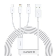 BASEUS Kabel USB 3-v-1 Superior Series, USB na micro USB / USB-C / Lightning, 3,5 A, 1,2 m (bel)