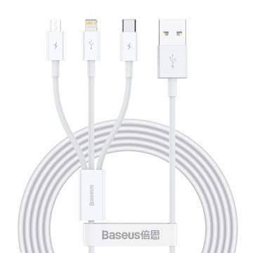 BASEUS Kabel USB 3-v-1 Superior Series, USB na micro USB / USB-C / Lightning, 3,5 A, 1,2 m (bel)