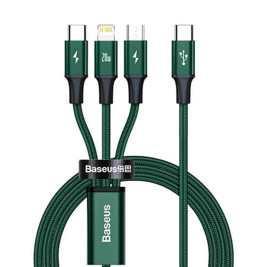 BASEUS Kabel USB-C 3-v-1 Rapid Series, micro USB / Lightning / USB-C, 20 W, 1,5 m (zelen)