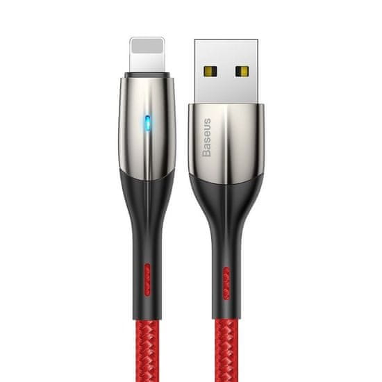 BASEUS Kabel Lightning z LED Horizontal 2m 1.5A rdeč