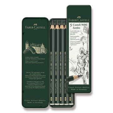 Faber-Castell Grafitni svinčnik Castell 9000 Jumbo - 5 kosov, pločevinasta škatlica