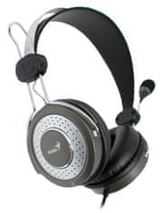 Genius HS-04SU - zaprte slušalke, 3,5-milimetrski priključek, črne/srebrne barve, mikrofon, nadzor glasnosti na kablu