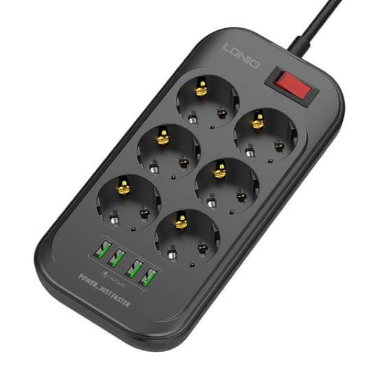 LDNIO Napajalni trak s 6 vtičnicami, 4x USB, LDNIO SE6403, 2m (črna)