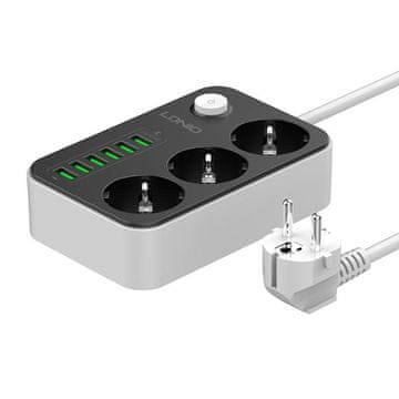 LDNIO Razdelilnik, hub s 3 AC vhodi, 6x USB, LDNIO SE3631, 1,6m (črn)