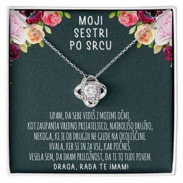 Lovilion Moji sestri po srcu - Ogrlica s 14K belim zlatom s cirkoni, srebrna verižica z obeskom in posvetilom SERAPHINE