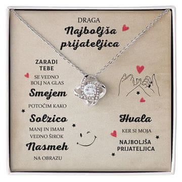 Lovilion Draga najboljša prijateljica - Ogrlica s 14K belim zlatom s cirkoni, srebrna verižica z obeskom in posvetilom ASHE