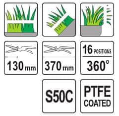 YATO Vrtljive škarje za travo 370 mm 16-stopenjska rezila Teflon