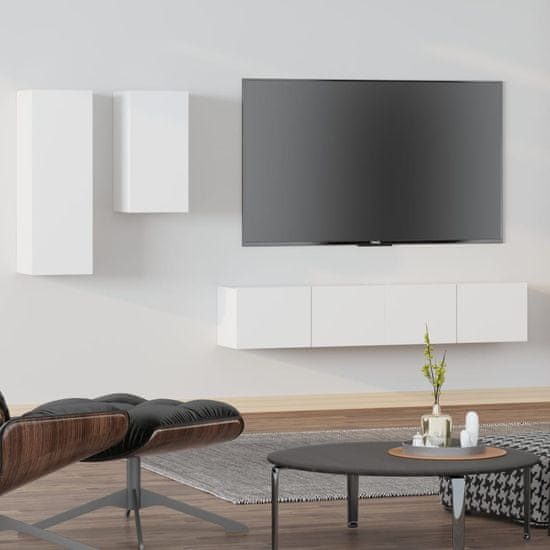 Vidaxl Komplet TV omaric 4-delni bel inženirski les