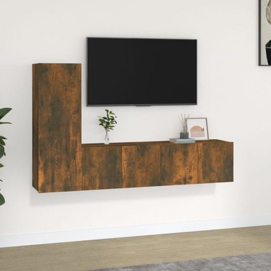 Vidaxl Komplet TV omaric 3-delni dimljen hrast konstruiran les