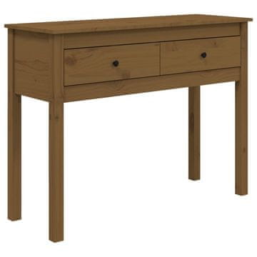 Vidaxl Konzolna mizica medeno rjava 100x35x75 cm trdna borovina