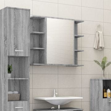 Vidaxl vidaXL Kopalniška omarica z ogledalom, siva, hrast sonoma, 80x20,5x64 cm