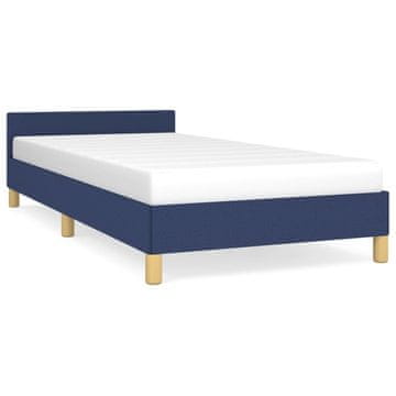 Vidaxl Posteljni okvir z vzglavjem brez vzmetnice moder 90x190cm blago