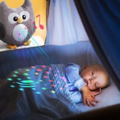 bewello Plišasta sovica z pomirjajočo glasbo in RGB LED projekcijsko svetilko na baterije