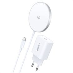 Choetech MagSafe Qi 15W brezžični polnilec z aluminijastim stojalom, srebrn + PD 20W omrežni polnilec (H047 + Q5004))