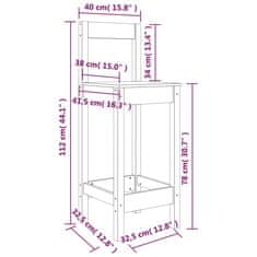 Vidaxl Barski stol 2 kosa 40x41,5x112 cm trdna borovina