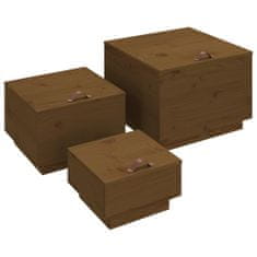 Vidaxl Škatle za shranjevanje s pokrovi medno rjave 3 kosi borovina