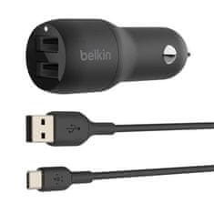 Belkin BOOST CHARGE 24W dvojni avtomobilski polnilnik USB-A + 1m kabel USB-C, črn