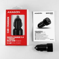 AXAGON PWC-QC5, hiter in pameten avtomobilski polnilnik, 2x vrata QC3.0/AFC/FCP + 5V-2,6A, 31,5W