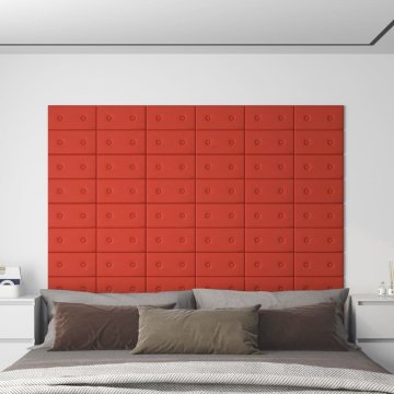 shumee vidaXL Stenski paneli 12 kosov rdeči 30x15 cm umetno usnje 0,54 m²