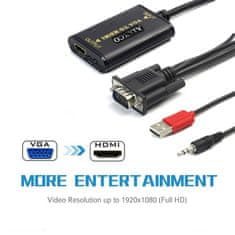 Northix Pretvornik VGA v HDMI s kabli USB in 3,5 mm 