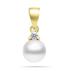 Brilio Silver Eleganten komplet nakita s pozlačenimi biseri SET227Y (uhani, obesek)