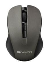 Canyon optična brezžična miška CMSW1, nastavljiva ločljivost 800/1000/1200 dpi, 4 tl, USB nano sprejemnik, siva